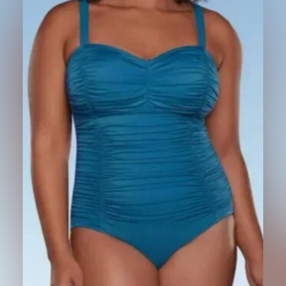 Aqua Green Other - Teal Ruched One-Piece Swimsuit - Women Swim